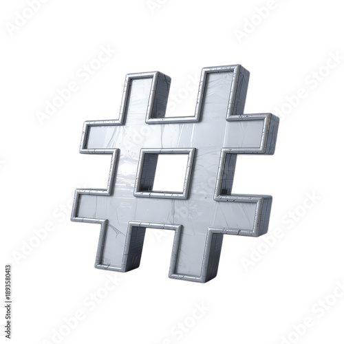 Metallic hashtag symbol chrome silver image