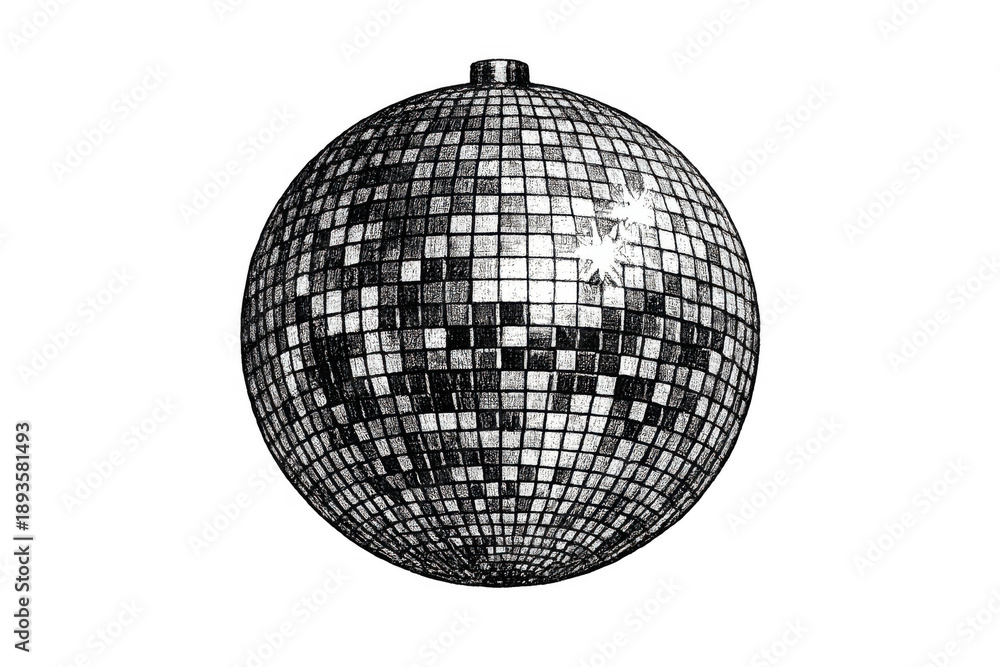 Fototapeta premium Disco ball sparkling with reflective mirror tiles, hanging for a party or nightclub celebration, transparent background