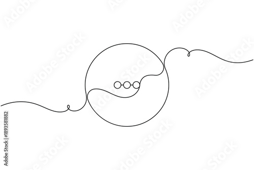 Three dots and more options icon inside a circle frame continuous one line drawing on white background minimalist ellipsis and menu dots symbol outline vector illustration