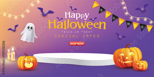 halloween background with pumpkin and witch