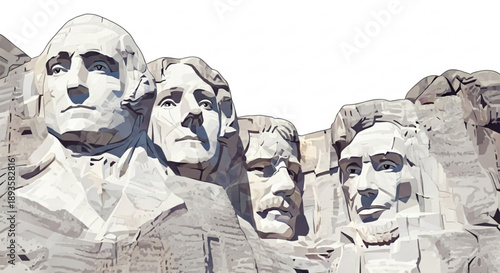 Mount Rushmore National Memorial iconic presidential sculpture carved into granite mountain a symbol of American history and heritage isolated on white