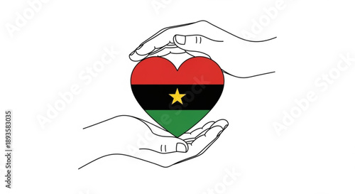 Hands cradling a heart with the Biafran flag symbol of love and support for Biafra conceptual illustration for freedom and identity