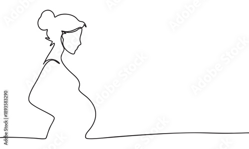 Continuous Line Art of a Pregnant Woman in Profile