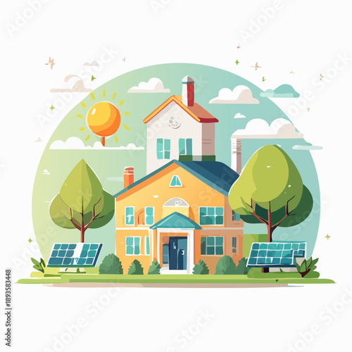 Sustainable home with solar panels and green energy