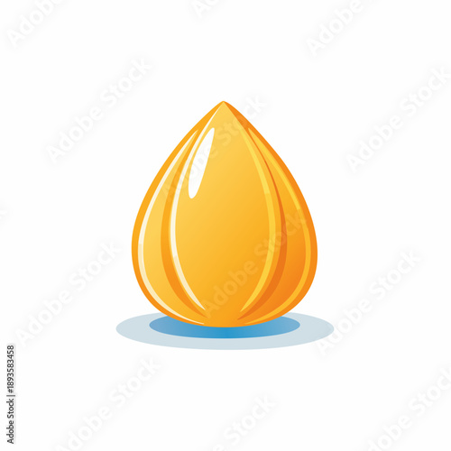 Vibrant golden teardrop shape with shiny surface and soft shadow
