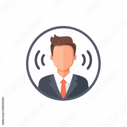 Businessman speaking in a professional setting with sound waves