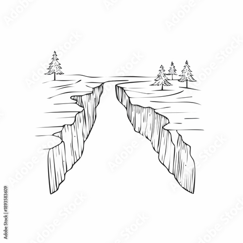 Dramatic landscape with deep gorge and pine trees on edge