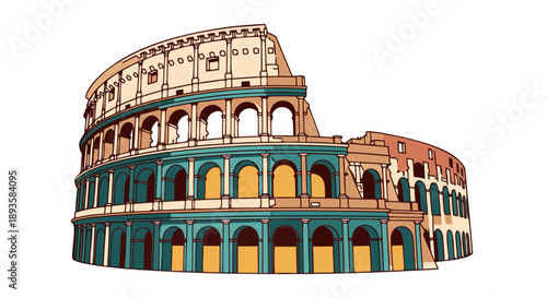 Ancient Roman Colosseum architecture vector illustration for educational and travel purposes