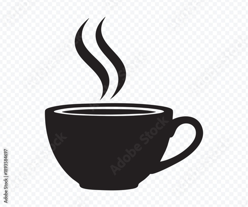 Simple black silhouette of a hot coffee or tea cup