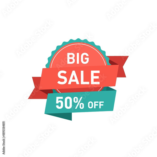 A vibrant sale banner with discount offer, ribbon, and promotional message displayed prominently in a graphic illustration