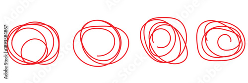 Abstract Scribble Circle Doodle  clew icon. Collection of hand drawn abstract circular scribbles in  lines, expressing chaos, creativity, movement, and artistic sketch concepts on white backgroud.
