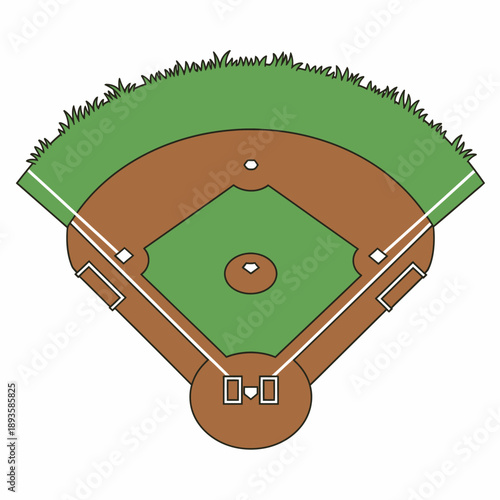 Overhead view of a classic baseball field with diamond, bases, pitcher's mound, and green outfield grass.