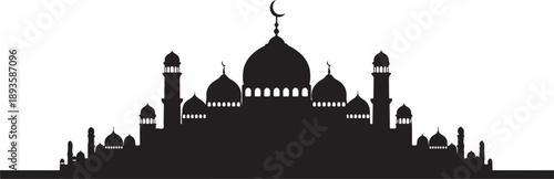 Beautiful mosque silhouette with domes and minarets