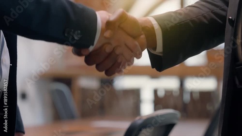 Business handshake slow motion close up 4k footage in office meeting corporate partnership deal video clip