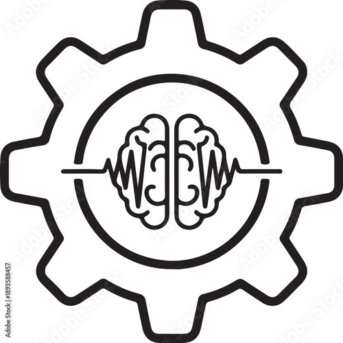 Brain Intelligence and Engineering Cogwheel Icon – Concept of Artificial Intelligence, Machine Learning, Cognitive Science, and Neural Processing Symbol