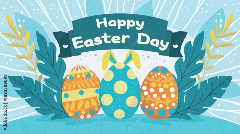 Naklejka premium Vector illustration for Easter with pastel sky background and spring elements