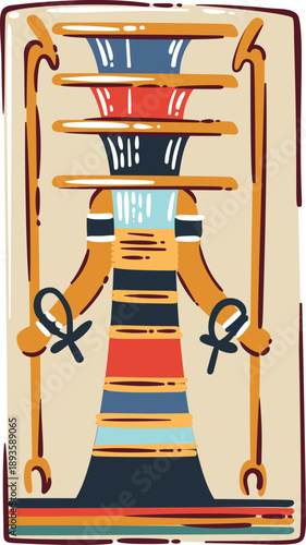 Ancient Egyptian ankh symbol panel with stylized vertical ornament, traditional cross of life motif inspired by Egypt religion and pharaoh culture. Egyptian ankh element, cartoon vector illustration