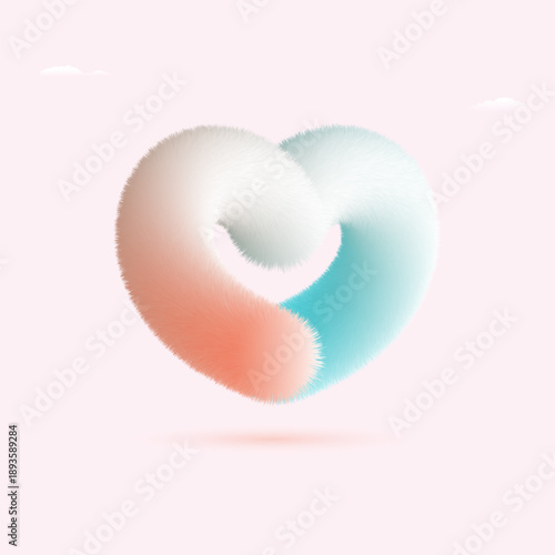 Soft fluffy 3D heart seamless pattern, cute fuzzy hearts in pastel tones for cozy nursery and textile design.