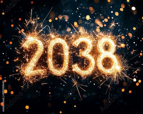 Vibrant Fireworks Display Lighting Up the Night Sky Over a Joyful Celebration in 2038 Festivities