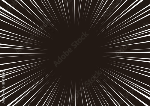 黒背景に白の集中線 強いインパクトと緊迫感 漫画風スピード感ベクター背景