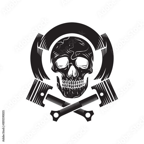 crossed skulls and pistons