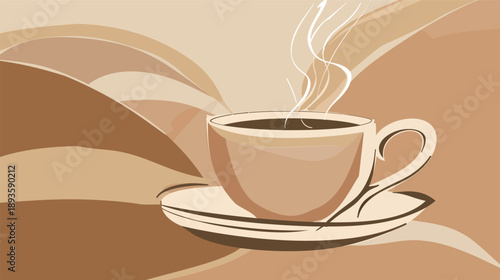 Crisp vector graphic of a steaming cup of tea, clean minimal illustration