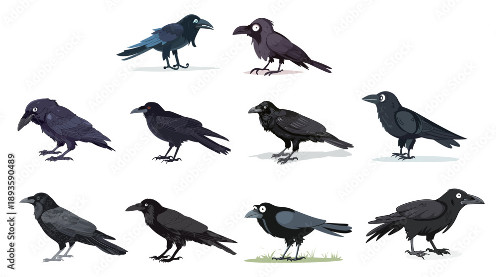 Fototapeta premium Crow cartoon vector illustration with clean shapes, isolated on white background