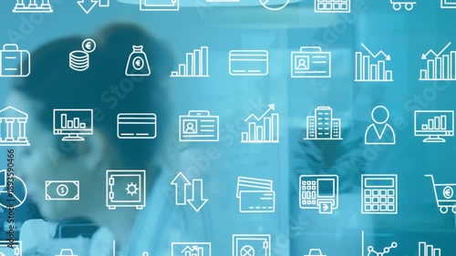 Animation of online icons over diverse business people