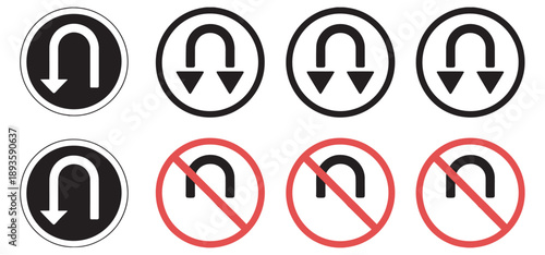 No turn icon symbol, traffic sign vector, prohibited turning direction, road safety navigation warning, clean line illustration design