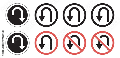 No turn icon symbol, vector line illustration, traffic restriction sign, road navigation warning, prohibited direction symbol, minimal outline design