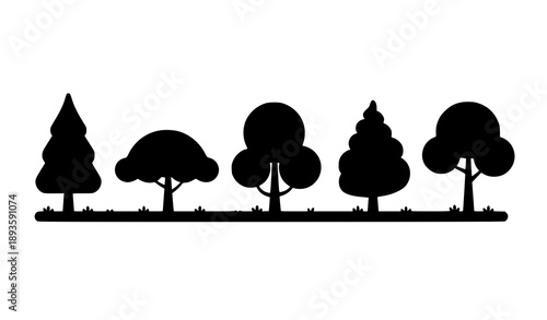 Playful cartoon tree graphic objects flat vector illustration set isolated on white