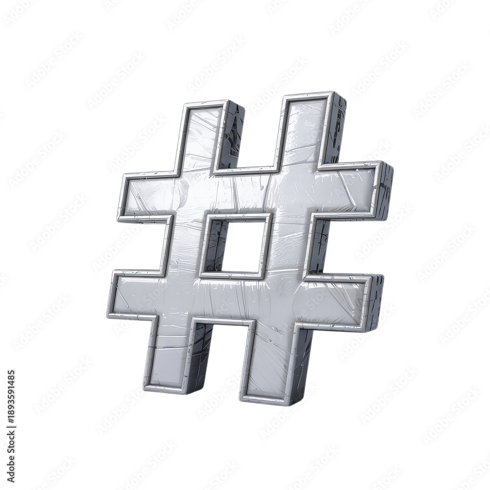Obraz premium Metallic hashtag symbol isolated chrome silver image