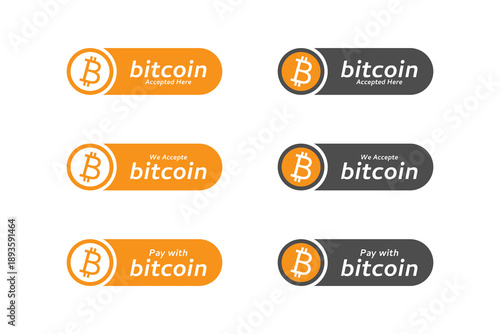 Bitcoin Accepted Here UI Button for Digital Cryptocurrency Payment Vector Illustration