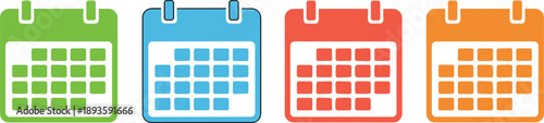 Colorful calendar icons set representing schedule planning dates events time management organization concepts in flat style