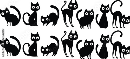 halloween cats black silhouette icons set vector illustration design 