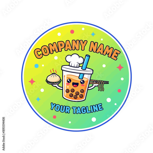 Cute Boba Tea and Dumpling Character Logo for Food Business.