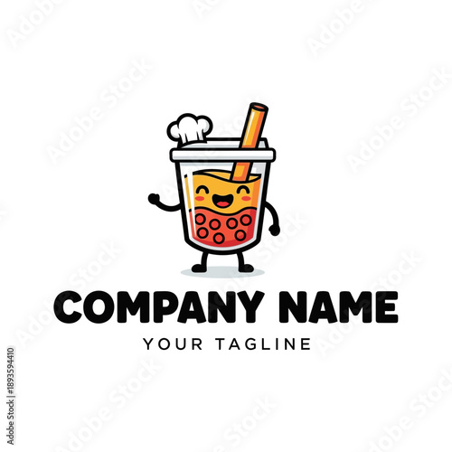 Cute Boba Tea Character with Chef Hat Waving.