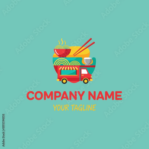 Vibrant Food Truck Serving Delicious Noodles and Drinks.