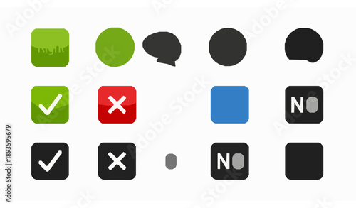 Checkbox buttons with checkmark and cross icons flat vector set
