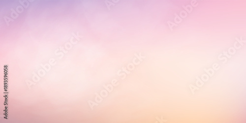 Warm sunset sky with fluffy clouds in pastel and peach tones. Realistic gradient background with soft twilight light, perfect for dreamy summer or fall scenes. Vector illustration.