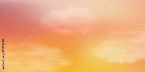 Warm sunset sky with glowing clouds in orange and yellow hues, creating a dreamy gradient backdrop perfect for peaceful evening scenes and atmospheric designs. Vector illustration.