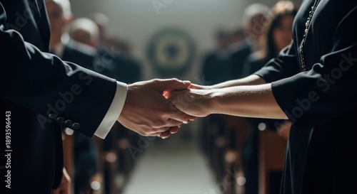 Funeral farewell emotion shown by hands holding tightly, gesture of care and empathy, shared loss moment, respectful mourning environment with cinematic depth and soft background
