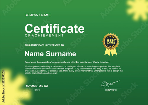 Certificate of Achievement Template with Gold Seal and Signature.