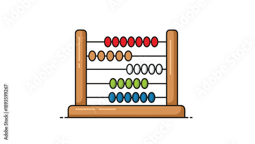 Colorful cartoon illustration of a traditional wooden abacus with counting beads, representing mathematics, calculation, and learning.
