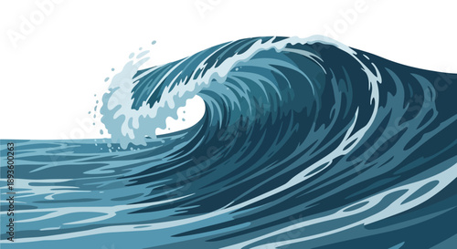 Majestic blue ocean wave crashing with white foam, powerful natural force.