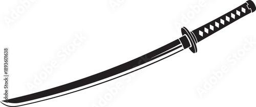 Black and White Sketched of a Samurai Sword with Detailed Handle sketched detailed handle diamond pattern