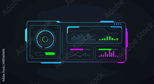 Futuristic Digital Interface with Dynamic Graphs and Data Visualization, High Tech Analytics Display
