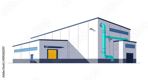 A modern industrial building with clean lines and piping on a bright studio background, representing contemporary architecture and functionality.
