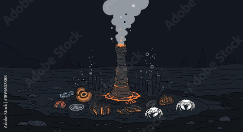 Dramatic Volcanic Eruption with Flowing Lava and Smoke in a Dark Night Landscape