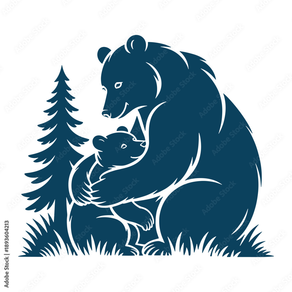 Obraz premium Bear Sitting in Forest Wildlife Nature Illustration